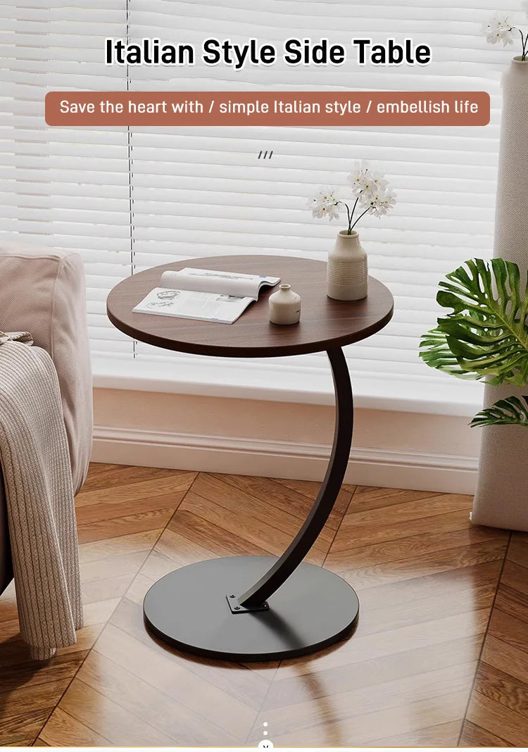 Light luxury round bedside coffee table home simple movable sofa side table for small apartments