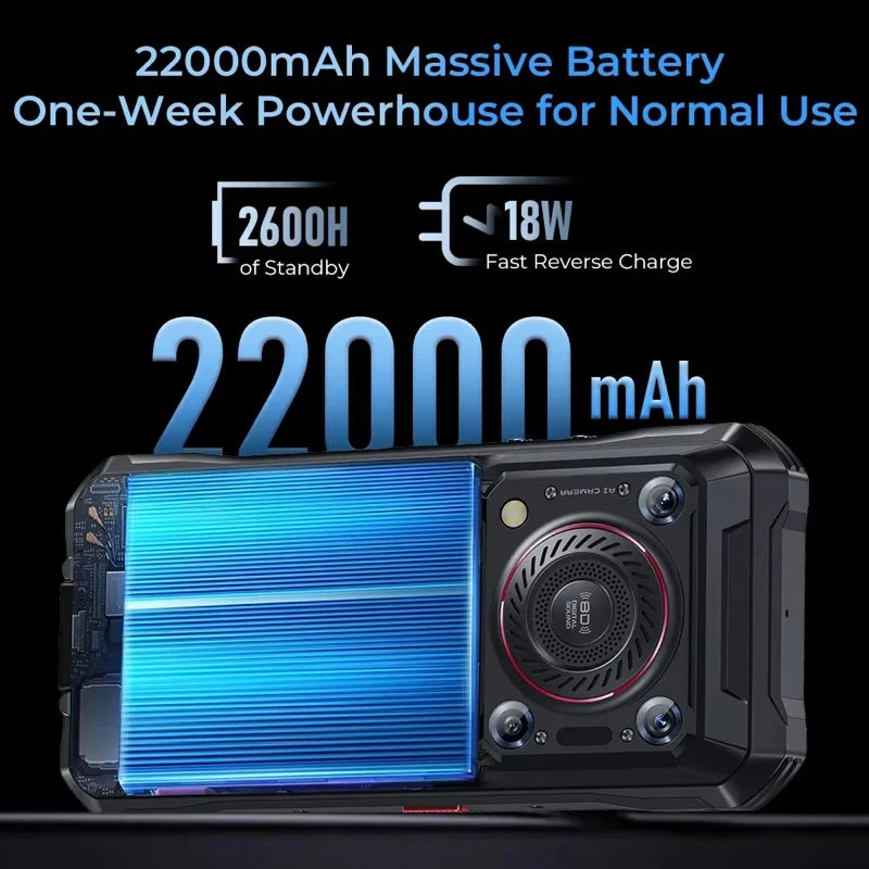 Rugged Oukitel WP33 Pro 5G Smartphone 22000mAh 6.6" FHD+ Cellphone 8GB 256GB Mobile Phone 64MP Camera 33W Fast Charger