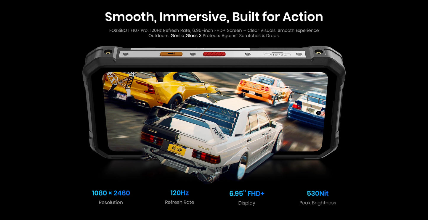 FOSSiBOT F107 PRO Rugged Smartphone Android 15 OS,30GB(12+18)+512GB ROM,6.95"FHD+ 5G Mobile Phone 28000mAh Battery,NFC/Face ID