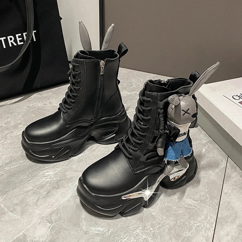 Women's Thick-soled Boots Wedge Heel Lace-up Decorative Women's Shoes Fashion Winter Women's Boots Vulcanized shoes Modern Boots