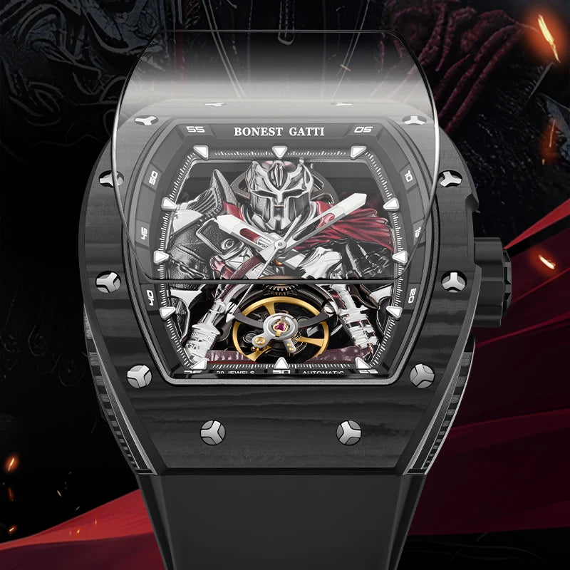 BONEST GATTI Fashion Automatic Movement Wristwatch Skeleton Luminous Big Dial Sapphire Glass Mechanical Watches for Men