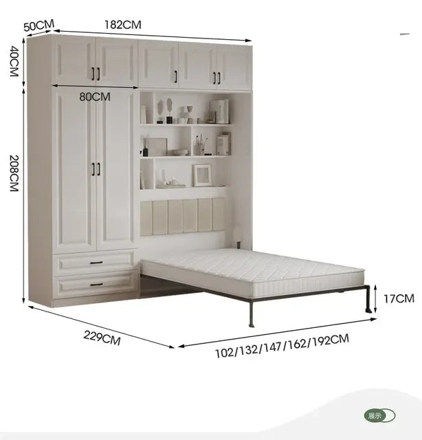 European Murphy Bed With Closet Organizer Drawers Full Size Bed Space-Saving Sleeping Salon Letto Matrimoniale Unique Furniture