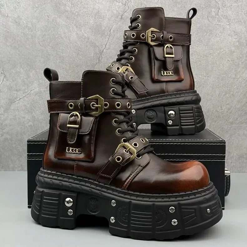 Thick-soled Men's 2024 Autumn and Winter Niche Design Fashion Heightening Short Dark Punk Wind Motorcycle Boots