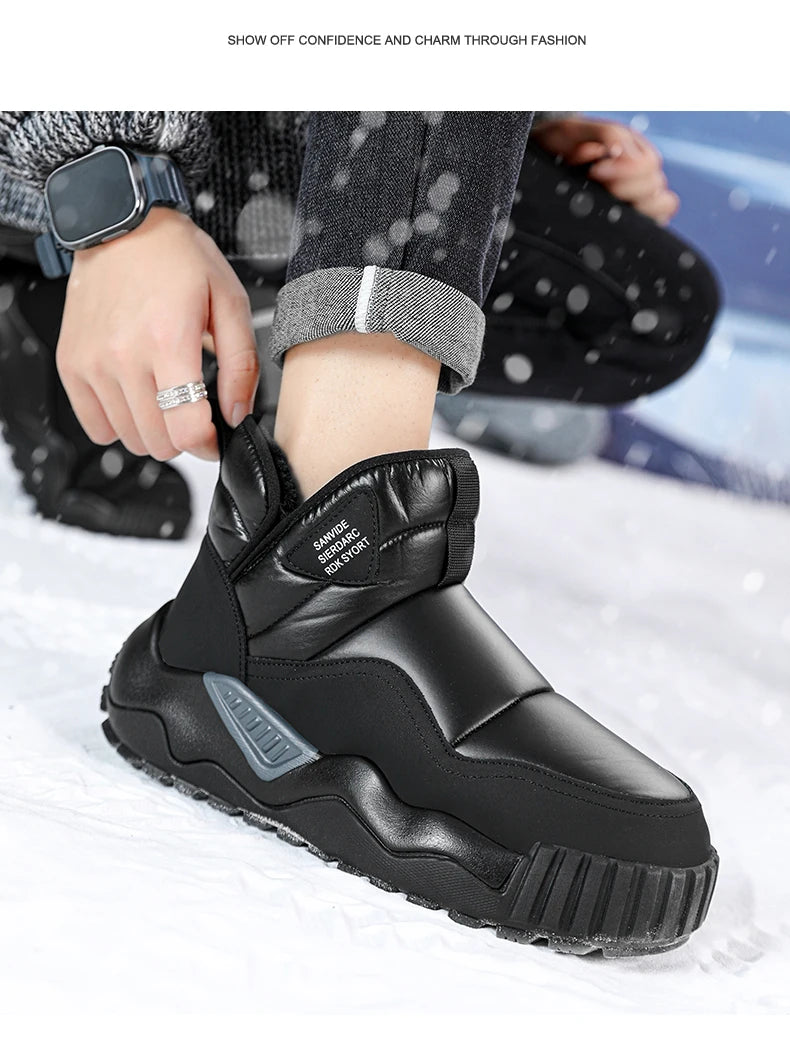 Trendy All-match Men's Snow Boot Men's Warm Low Top Anti-slip Wear-resistant Comfortable Thick Plush Boots for Men Cotton Shoe