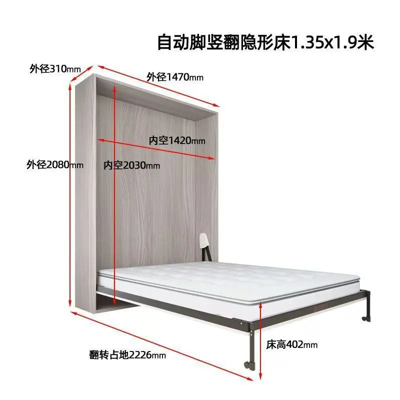 Invisible bed with wardrobe integrated multi-functional household small apartment double Murphy folding study wall bed combinati