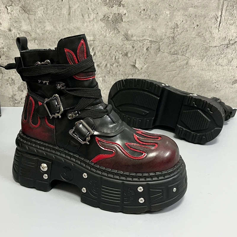 Men's 2024 Winter New Thick-soled Inner Heightening Fashion Fried Street Personality High-top Leather Boots