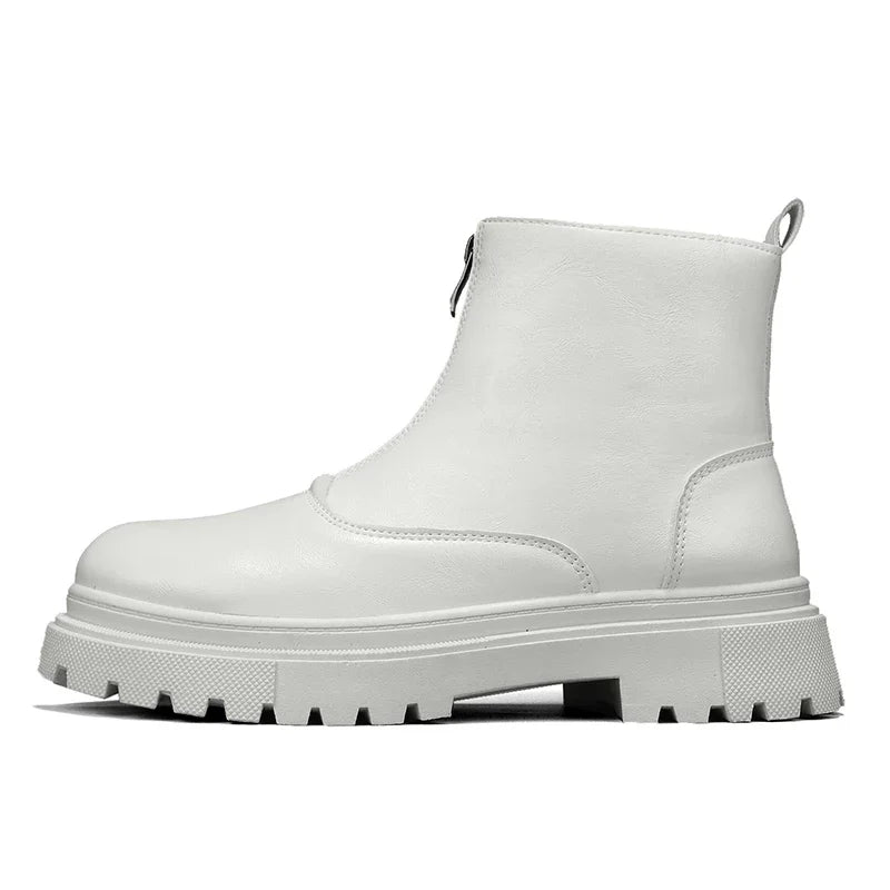 Men's Winter Leather Boots High Tops Zippers Waterproof Big Round Toe Trendy All-match New Fashion Mans Tooling Boot Main Push