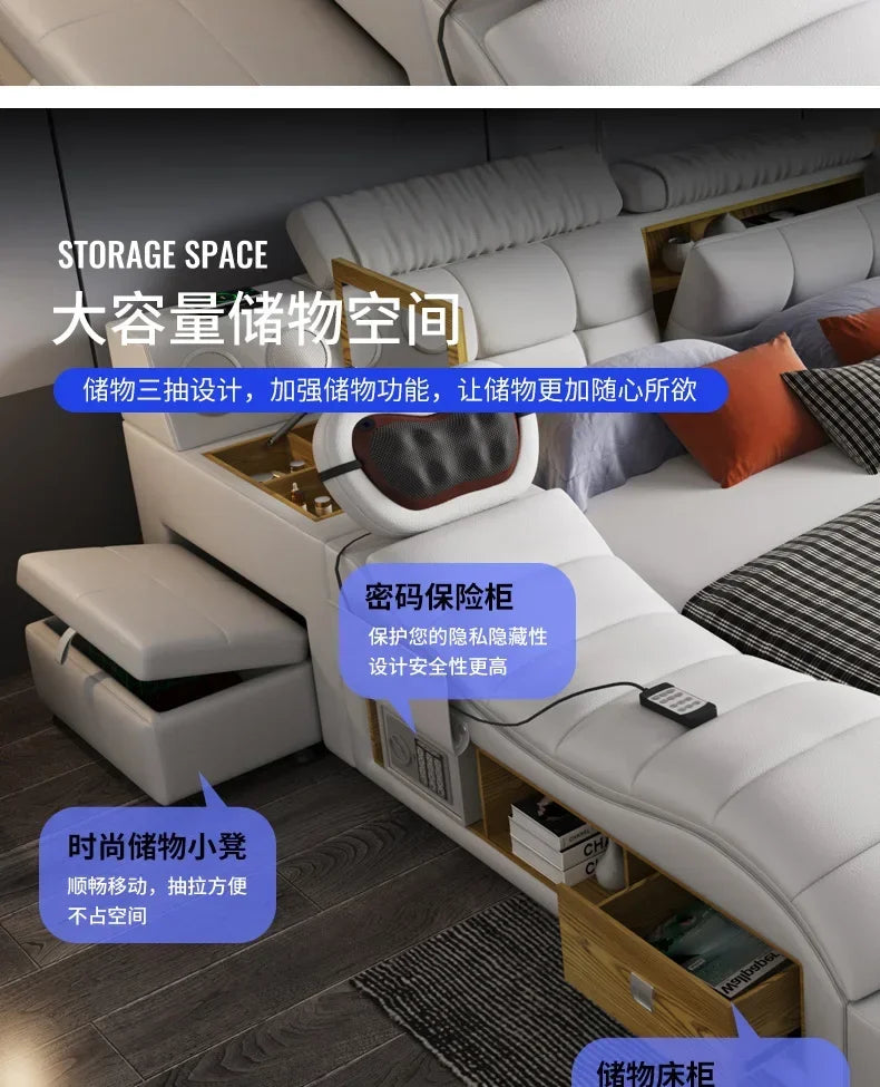 Queen Size Storage Double Bed Aesthetic Nordic Master Modern King Double Bed Multifunctional Smart Cama Casal Room Furniture