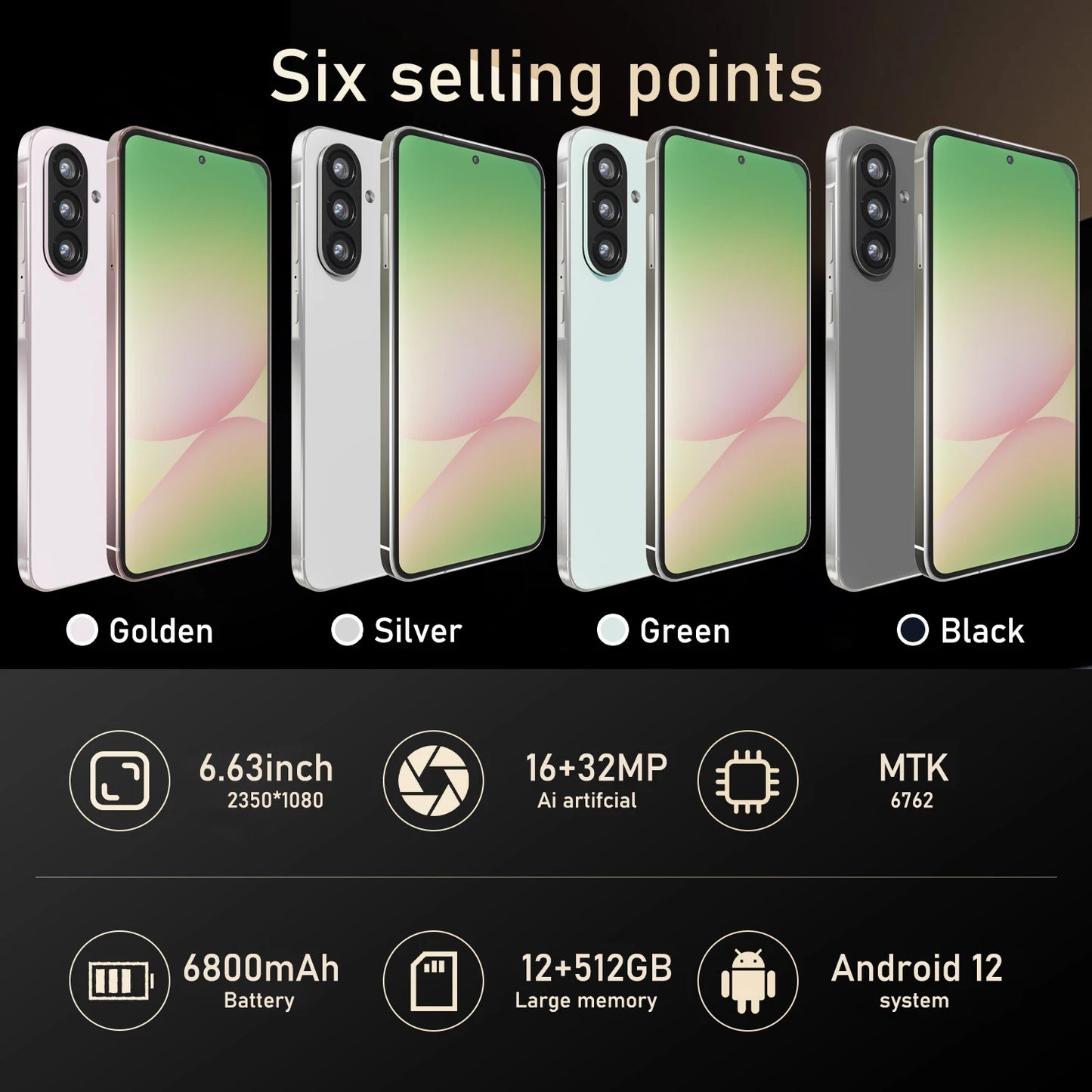 FUFFI-A56,Smartphone6.63 inch,8+128GB ROM,4G Network,Android 12.0 , 16+32MP Camera,Mobile phones,Dual SIM,6800mAh,Cellphones