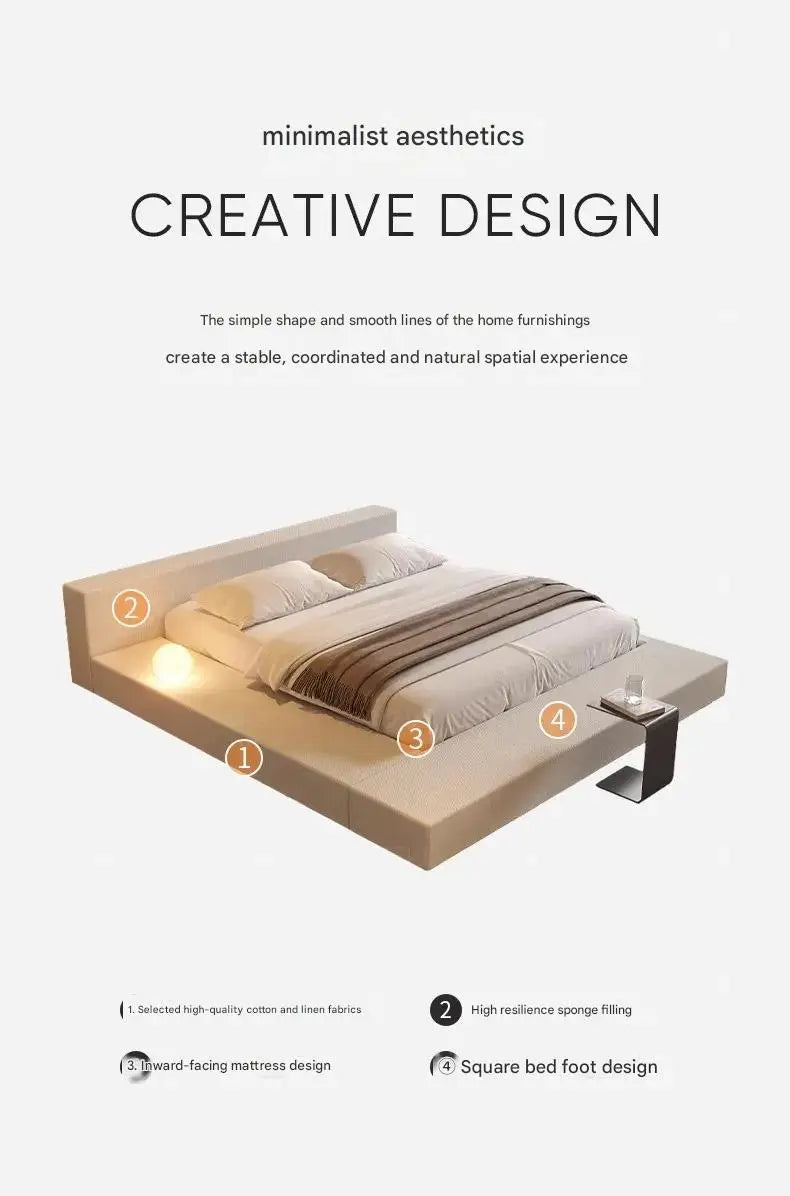 Japanese Minimalist Bed Tatami Cream Fashionable High Quality Modern Bed Wedding Confortable Double Muebles Bedroom Furniture