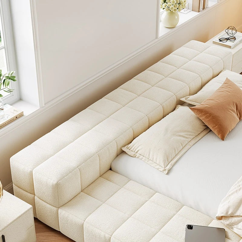 Cream Wind Tatami Floor To Ceiling Bed Master Bedroom Bed Light Luxury Fabric Logue Bed Minimalist Modern Luxury Bed 245cm Beds