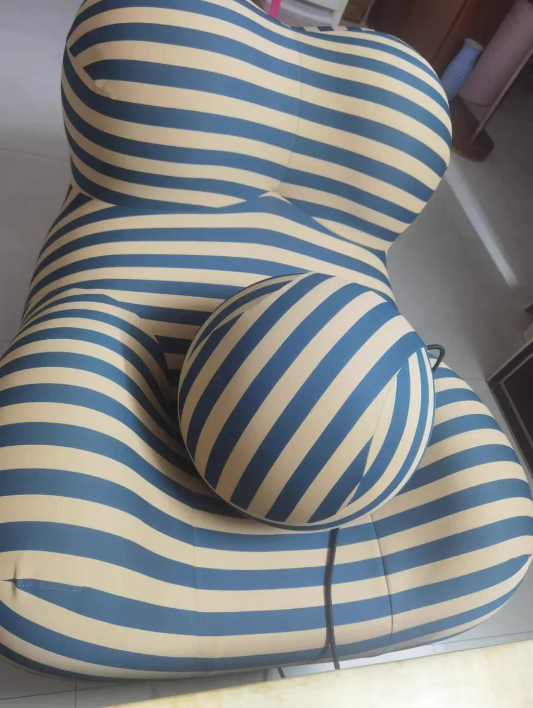 Modern Striped Bean Bag Sofa with Ottoman Cozy Designer Lounge Chair for Living Room Balcony Lazy Couch Furniture