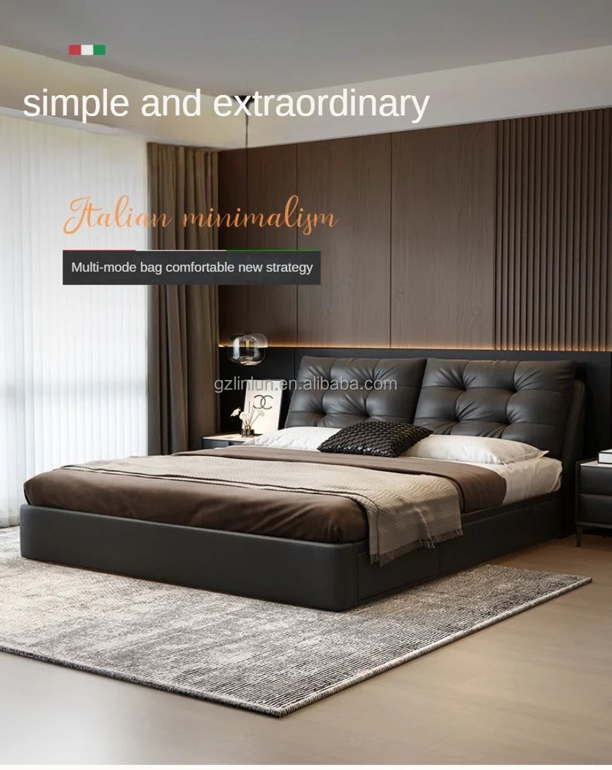 Genuine Leather bed modern simple apartment luxury double bed 1.8 meters high-end atmospheric master bedroom Queen size bed