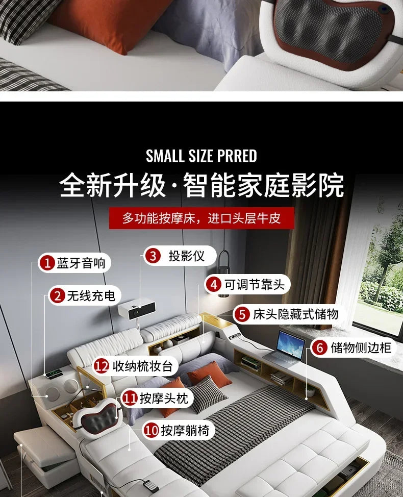 Queen Size Storage Double Bed Aesthetic Nordic Master Modern King Double Bed Multifunctional Smart Cama Casal Room Furniture