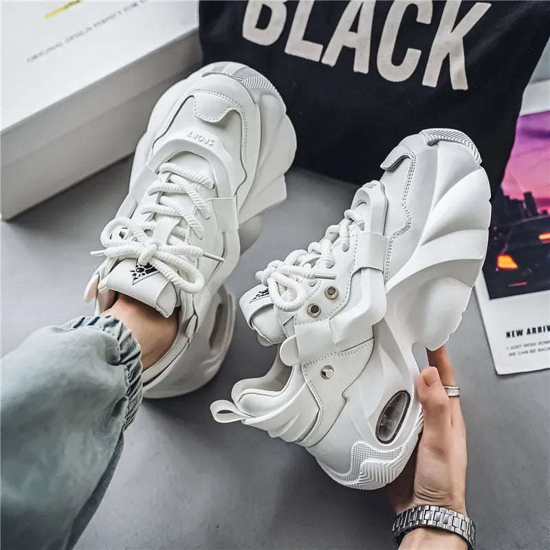 Fashion Thick Bottom Men's Casual Shoes New Rock Style Designer Platform Breathable Big Head Leather Male Sneakers Sport Shoes