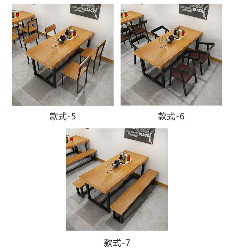 Solid Wood Table Rectangular Commercial Hotel Restaurant Dining Table Chair Combination Canteen Staff Dining Simple Muebles
