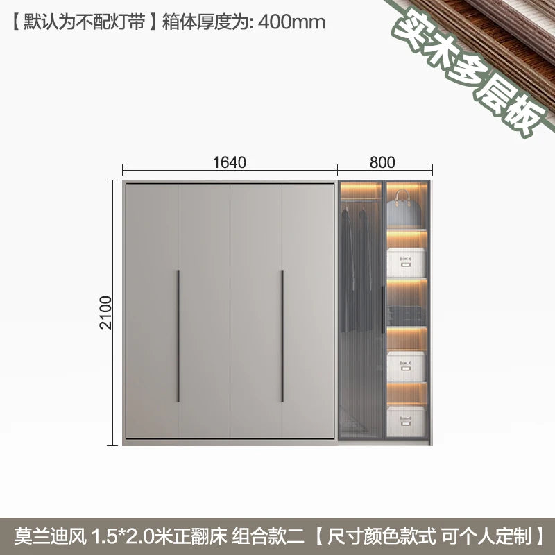 Whole house custom solid wood, forward rollover invisible bed, folding Murphy bed, bookcase, wardrobe, minimalist wall bed