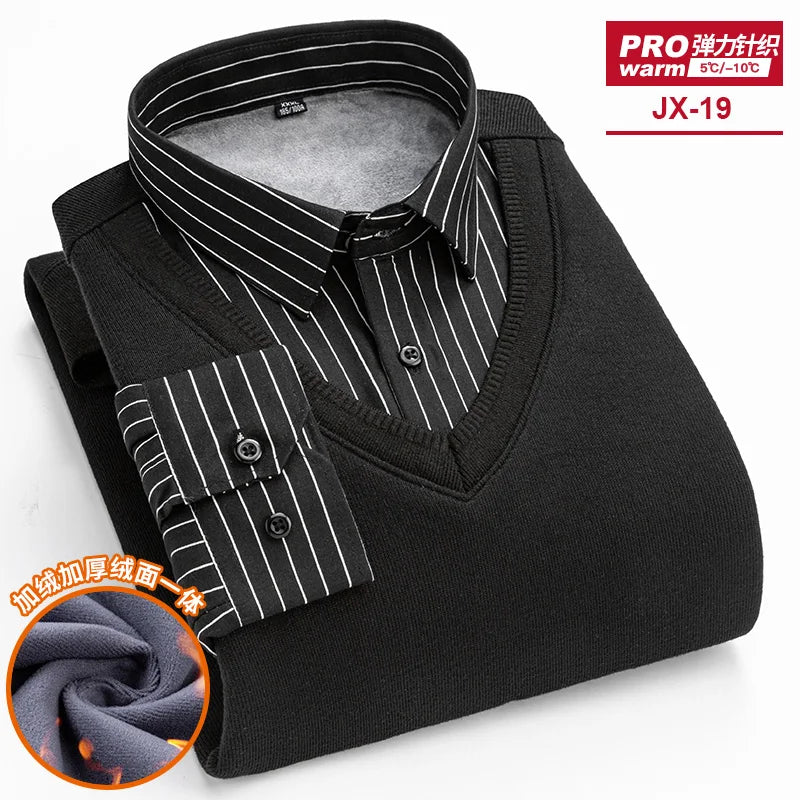 camisas de hombre imitation two piece set men clothing designer clothes long sleeve fleece thickened warm sweater men clothing