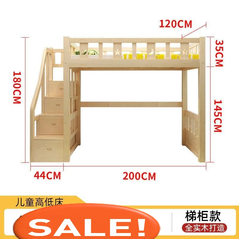 Solid wood bed Under table High and low bed Integrated combination wardrobe Multifunctional desk Learning overhead