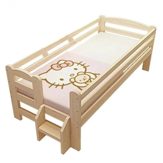 Children's splicing widened solid wood Yanbian bed simple environmentally friendly simple single bed