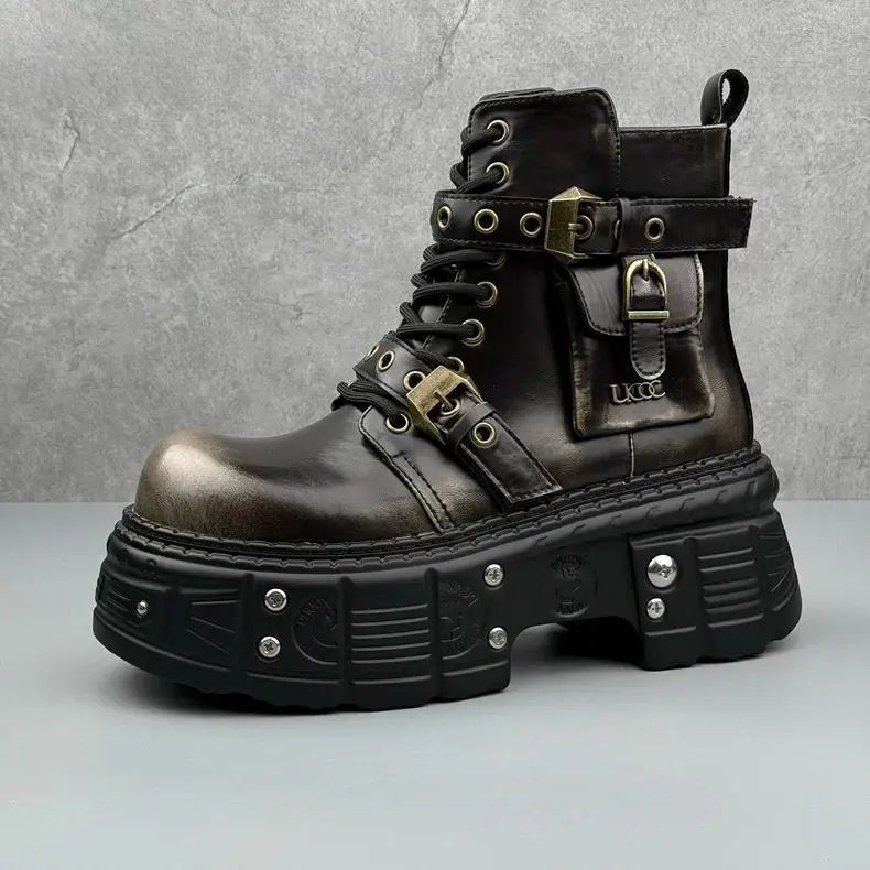 Thick-soled Men's 2024 Autumn and Winter Niche Design Fashion Heightening Short Dark Punk Wind Motorcycle Boots
