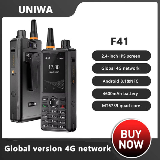 UNIWA F41 4G Rugged Phone POC Walkie Talkie Zello 2.4" Touch Screen 1GB+8GB Waterproof Smartphone Android 8.1 4600mAh NFC