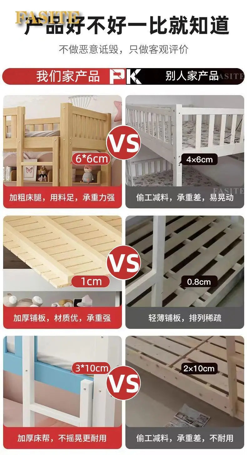 Solid wood bed Under table High and low bed Integrated combination wardrobe Multifunctional desk Learning overhead