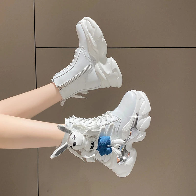 Women's Thick-soled Boots Wedge Heel Lace-up Decorative Women's Shoes Fashion Winter Women's Boots Vulcanized shoes Modern Boots