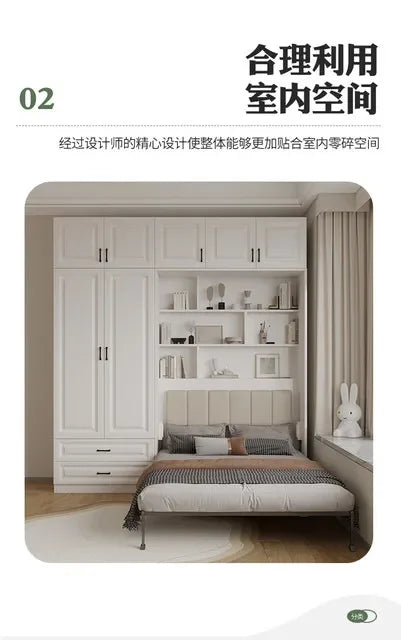 European Murphy Bed With Closet Organizer Drawers Full Size Bed Space-Saving Sleeping Salon Letto Matrimoniale Unique Furniture