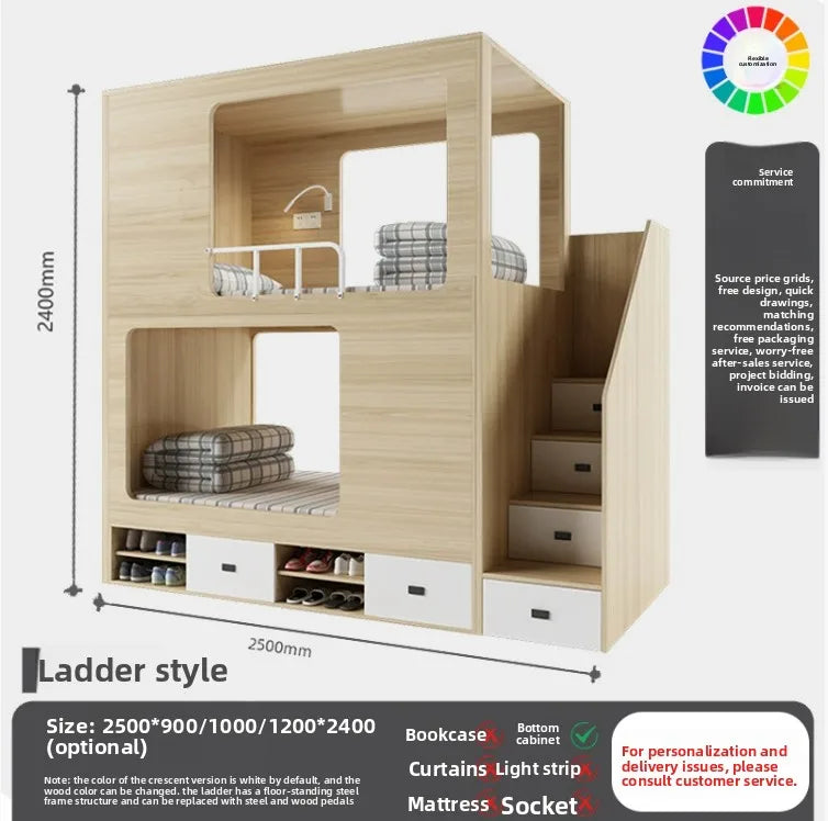 Family Parent-child Bed Space Capsule High and Low Bed Staff Bunk Bed Hotel Upper and Lower Wooden Beds