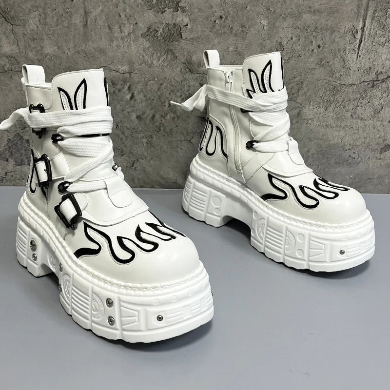 Men's 2024 Winter New Thick-soled Inner Heightening Fashion Fried Street Personality High-top Leather Boots