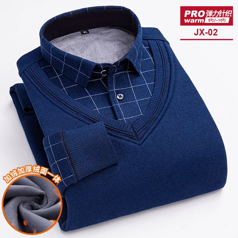 camisas de hombre imitation two piece set men clothing designer clothes long sleeve fleece thickened warm sweater men clothing