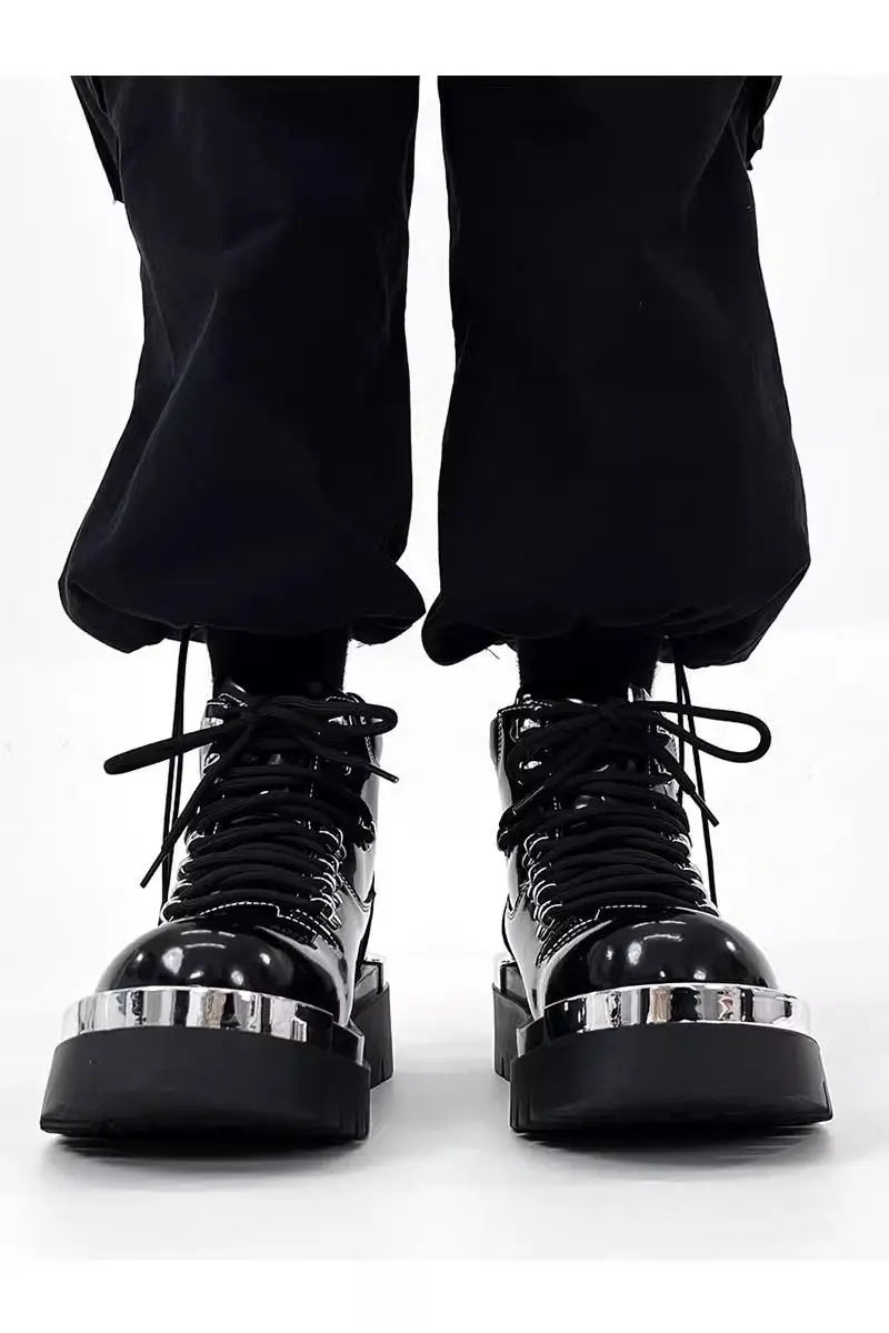 BKQU Punk Derby Boots Men 2024 Fall Bar Fashion Show Handsome Thick Sole Increase Big Head Work Biker Boots Men Punk