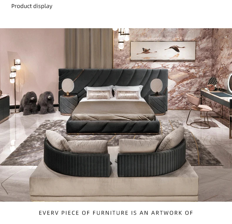 High-End Double Bed Modern Bedroom Furniture Set Villa Home Furniture Black King/Queen Size Bed Customizable Bedroom Bed Frame