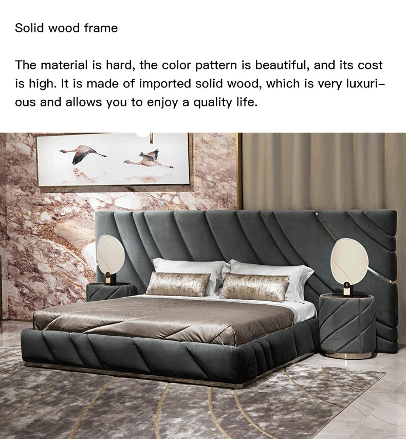 High-End Double Bed Modern Bedroom Furniture Set Villa Home Furniture Black King/Queen Size Bed Customizable Bedroom Bed Frame