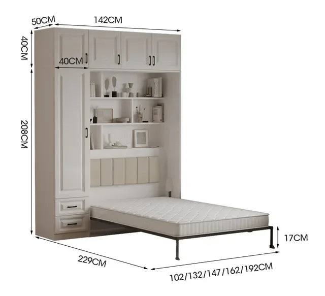 European Murphy Bed With Closet Organizer Drawers Full Size Bed Space-Saving Sleeping Salon Letto Matrimoniale Unique Furniture
