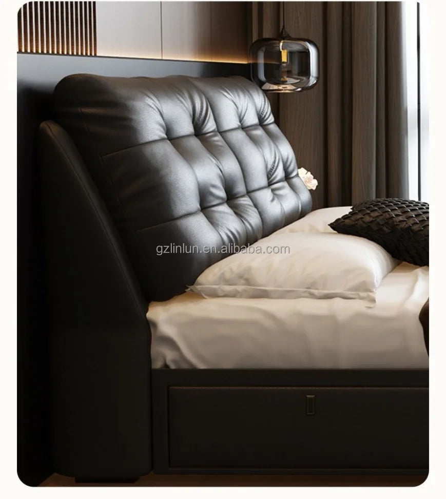 Genuine Leather bed modern simple apartment luxury double bed 1.8 meters high-end atmospheric master bedroom Queen size bed