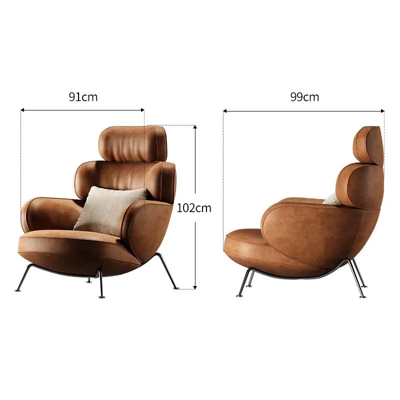 Leather Simple Living Room Chairs Brown Italian Hotel Salon Lounge Chairs Armchair Puffs Designer Fauteuils De Salon Furniture