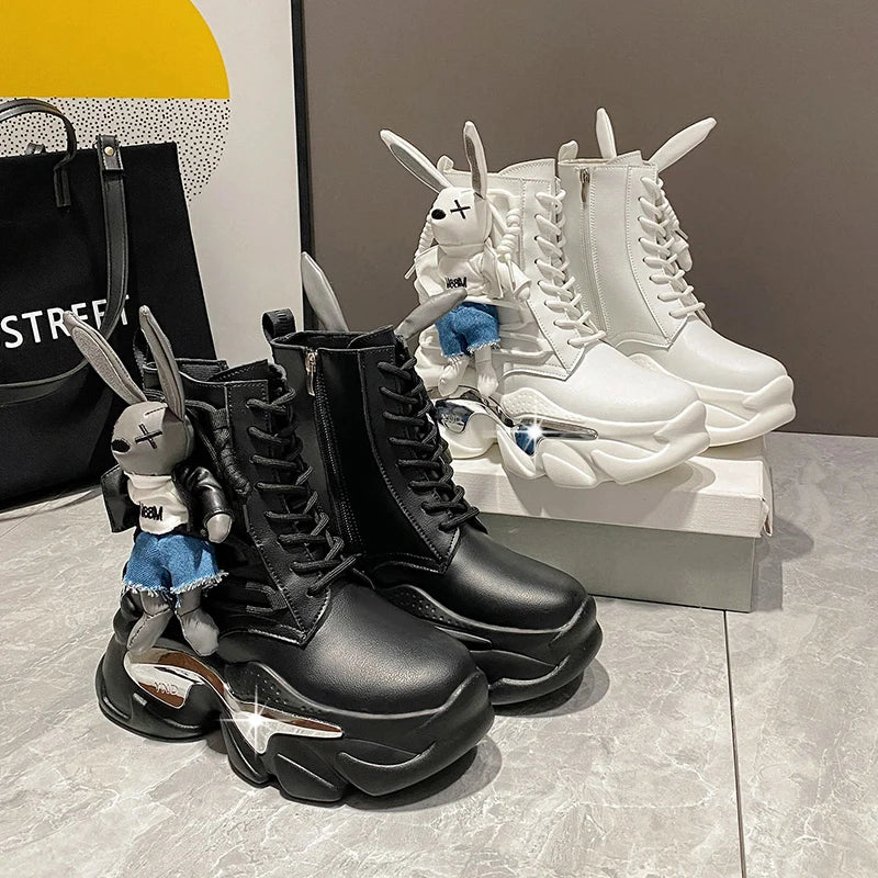 Women's Thick-soled Boots Wedge Heel Lace-up Decorative Women's Shoes Fashion Winter Women's Boots Vulcanized shoes Modern Boots