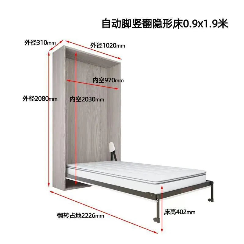 Invisible bed with wardrobe integrated multi-functional household small apartment double Murphy folding study wall bed combinati