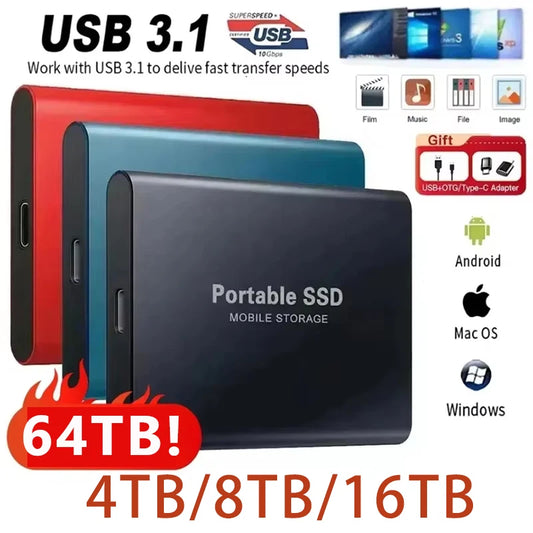 Original 128TB Portable SSD External Hard Drive High Speed 8TB Solid Disks Large Capacity Storage Device for Laptop Desktop MAC