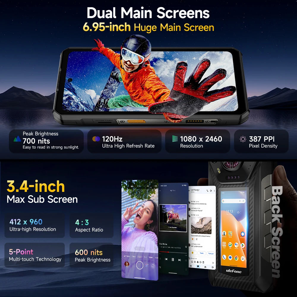 Ulefone Armor 30 Pro 5G Rugged Phone Android 14 Smartphone 6.95" 120Hz 32GB+512GB 12800mAh Night Camera 64MP NFC