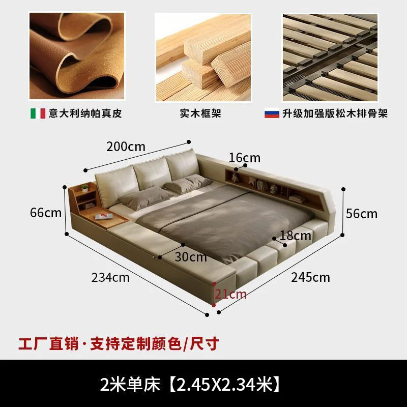 King Upholstered Modern Bed Unique Bookshelves Sleeping Multifunctional Bed Luxury Floor Camarotes Para Dormitorio Furnitures