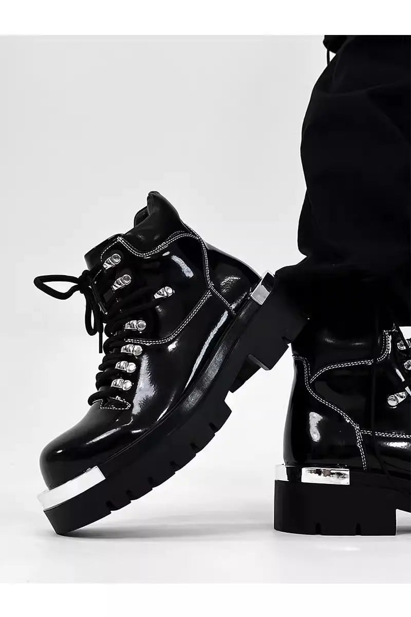 BKQU Punk Derby Boots Men 2024 Fall Bar Fashion Show Handsome Thick Sole Increase Big Head Work Biker Boots Men Punk