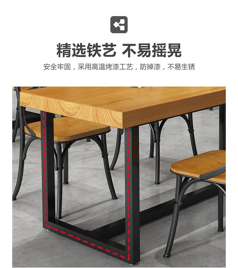 Solid Wood Table Rectangular Commercial Hotel Restaurant Dining Table Chair Combination Canteen Staff Dining Simple Muebles