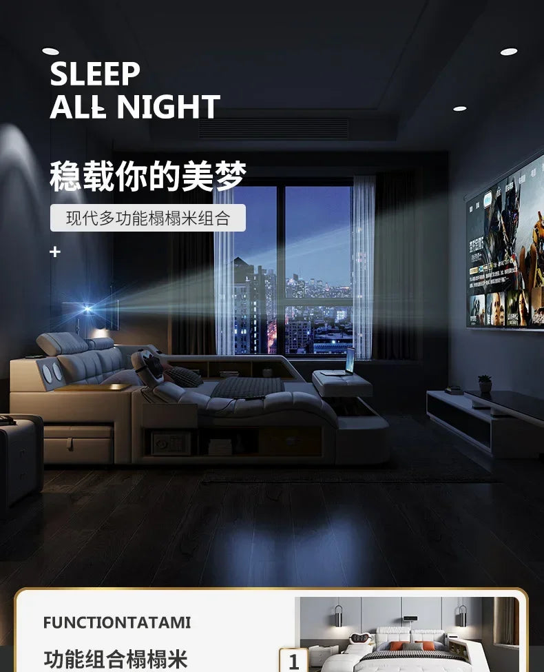 Queen Size Storage Double Bed Aesthetic Nordic Master Modern King Double Bed Multifunctional Smart Cama Casal Room Furniture