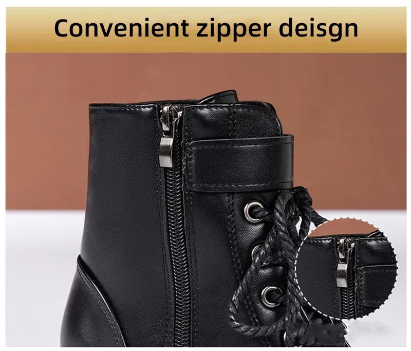 Winter Women's Boots 2024 New Lace Up Boots for Womens Fashion Thick Heel Side Zipper Ankle Boots Warm Female Motorcycle Shoes