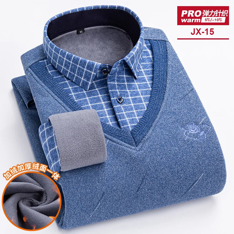 camisas de hombre imitation two piece set men clothing designer clothes long sleeve fleece thickened warm sweater men clothing