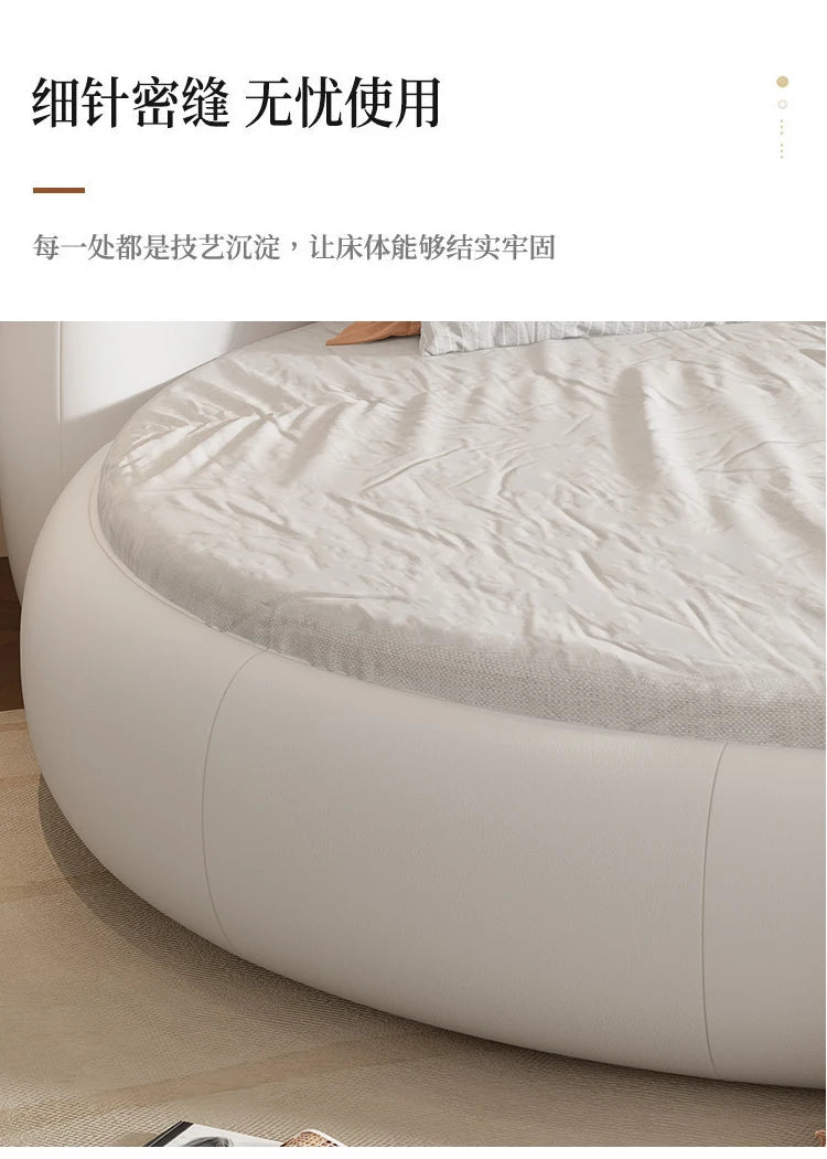 Round Leather Double Bed Luxury Aesthetics Bedroom Modern Simple Light Luxury Bed Cream Style Adult Beliche Salon Furniture