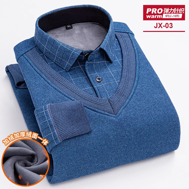 camisas de hombre imitation two piece set men clothing designer clothes long sleeve fleece thickened warm sweater men clothing